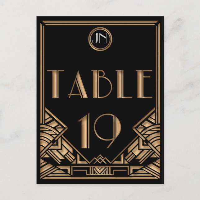 Black Gold Art Deco Gatsby Style Table Number 19 (Front)