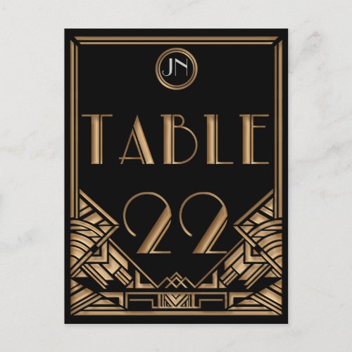 Black Gold Art Deco Gatsby Style Table Number 22