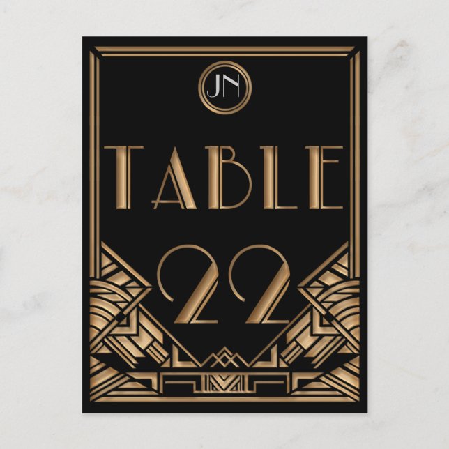 Black Gold Art Deco Gatsby Style Table Number 22 (Front)