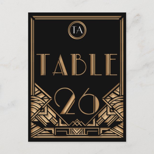 Black Gold Art Deco Gatsby Style Table Number 26 (Front)