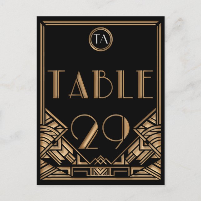 Black Gold Art Deco Gatsby Style Table Number 29 (Front)