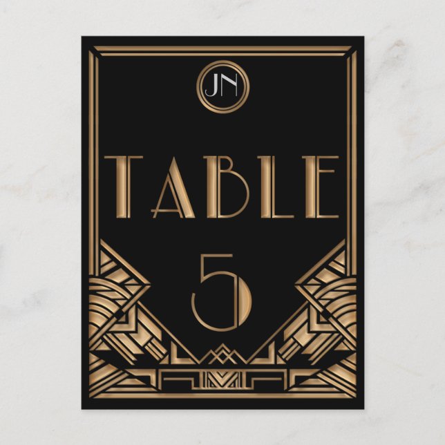 Black Gold Art Deco Gatsby Style Table Number 5 (Front)