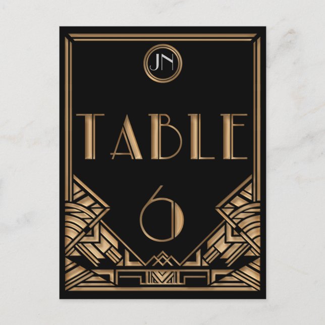 Black Gold Art Deco Gatsby Style Table Number 6 (Front)