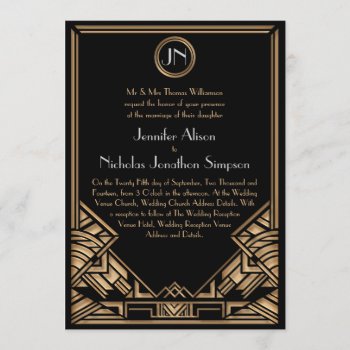 Black Gold Art Deco Gatsby Style Wedding Invites by Truly_Uniquely at Zazzle