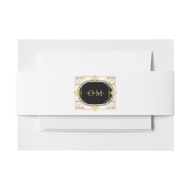 Black & Gold Art Deco Geometric Wedding Invitation Belly Band (Front Example)