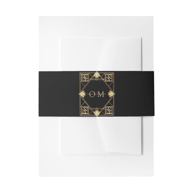 Black & Gold Art Deco Geometric Wedding Invitation Belly Band (Front Example)