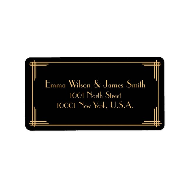 Black Gold Art Deco Great Gatsby Address Labels (Front)