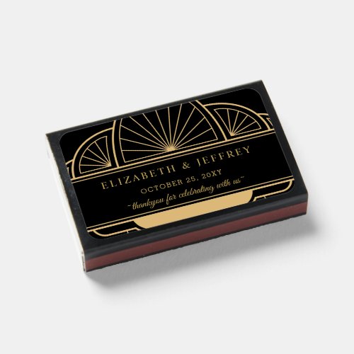 Black Gold Art Deco Great Gatsby Wedding Matchboxes