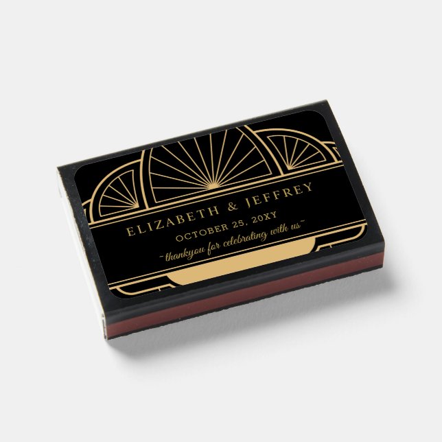 Black Gold Art Deco Great Gatsby Wedding Matchboxes (Front Closed)