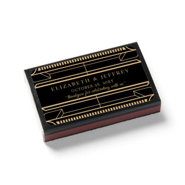 Black Gold Art Deco Great Gatsby Wedding Matchboxes