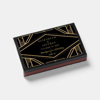 Black Gold Art Deco Great Gatsby Wedding Matchboxes