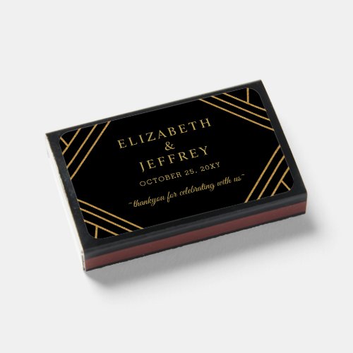 Black Gold Art Deco Great Gatsby Wedding Matchboxes