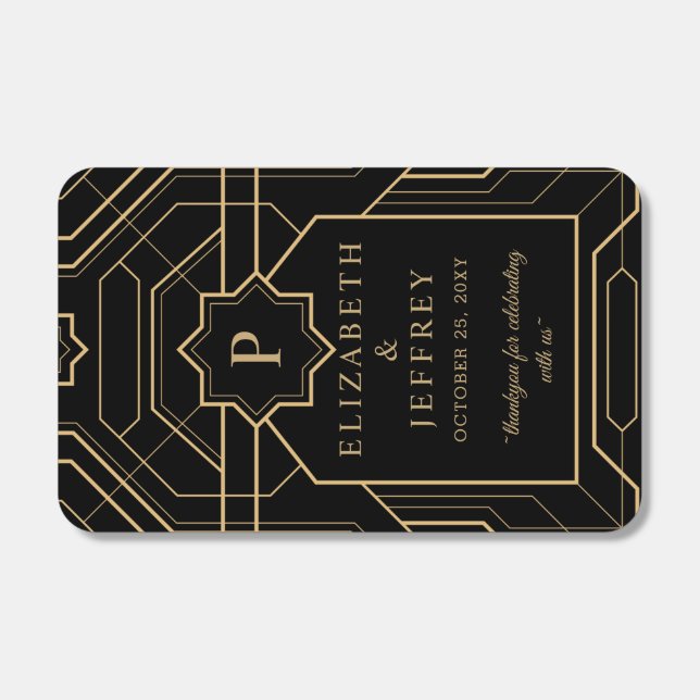Black Gold Art Deco Great Gatsby Wedding Matchboxes (Front)