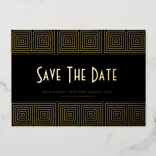 Black  Gold Art Deco Inspired Save the Date Foil Invitation