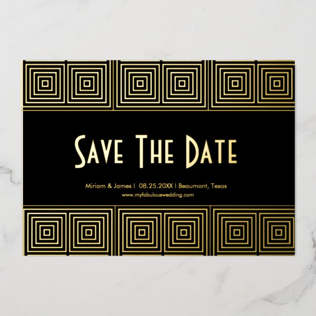 Black & Gold Art Deco Inspired Save the Date Foil Invitation (Front)