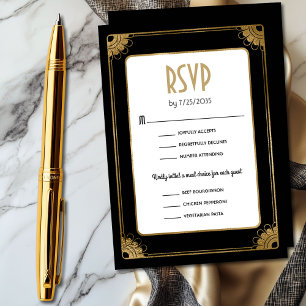 Black Gold Art Deco Meal Options Wedding RSVP Enclosure Card
