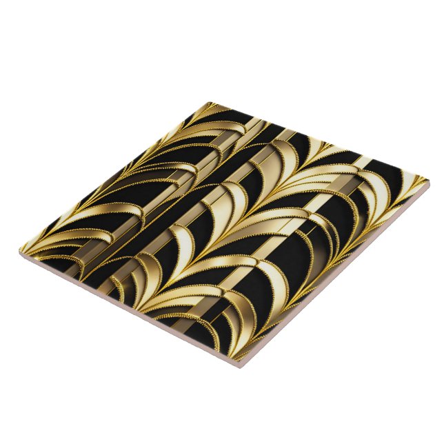 Black Gold Art Deco Popular Collection Ceramic Tile (Side)