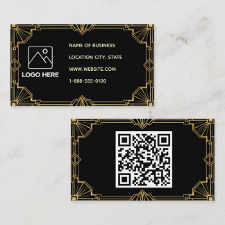 Black Gold Art Deco QR Code Business Card