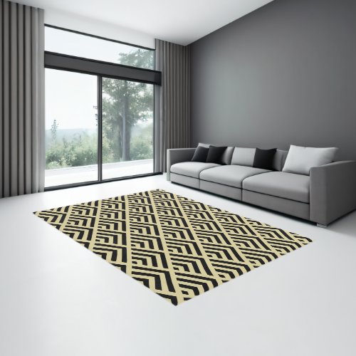 Black  Gold Art Deco Rug _ Large Diamond Pattern