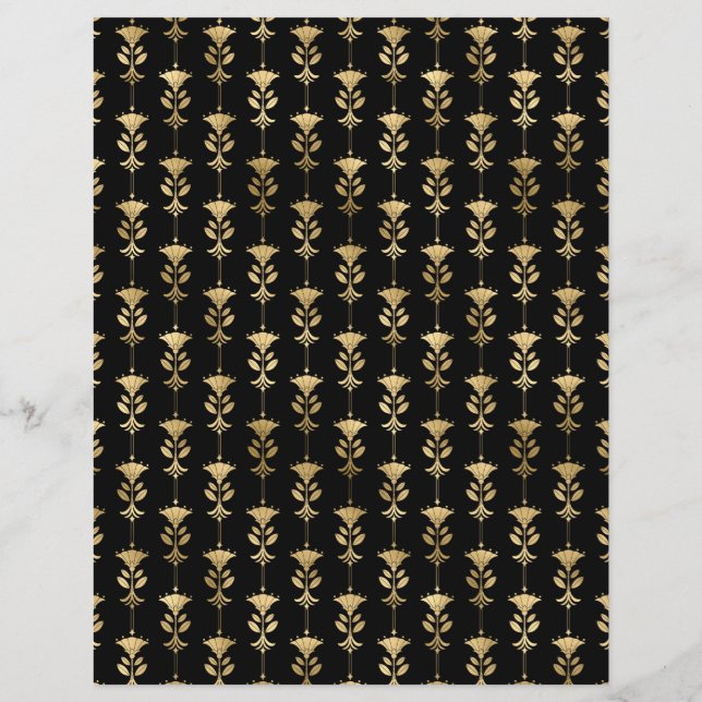 Black & Gold Art Deco Scrapbook Paper Sheet (Back)