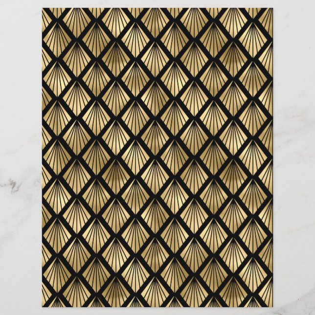 Black & Gold Art Deco Scrapbook Paper Sheet (Back)