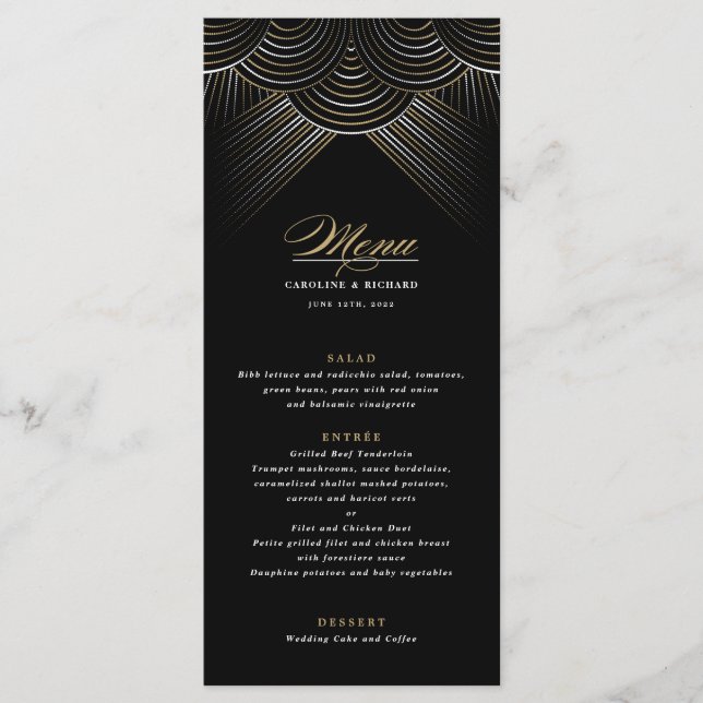 Black Gold Art Deco String Lights Flat Menu (Front)