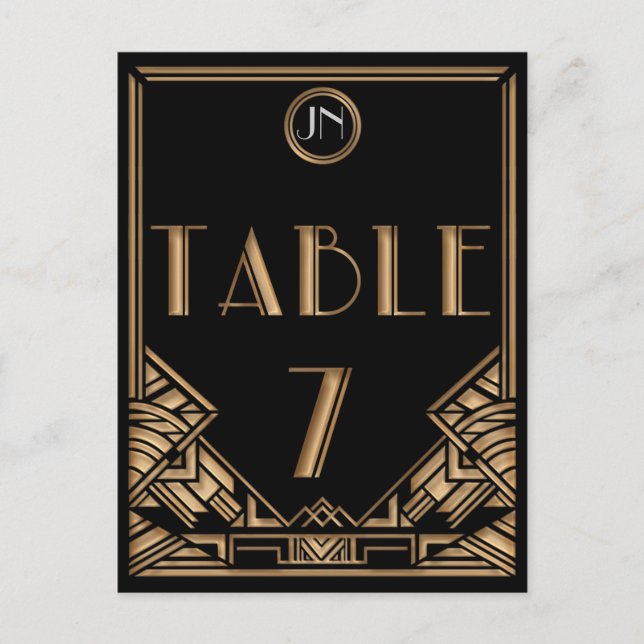 Black Gold Art Deco Style Table Number 7 (Front)