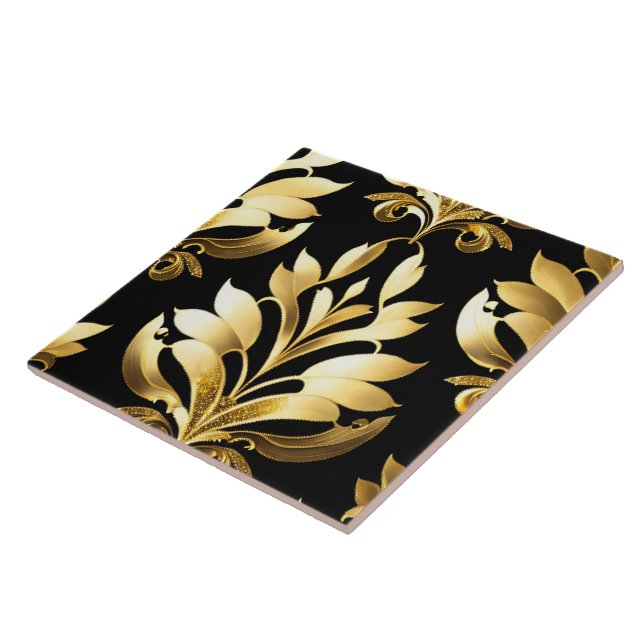 Black Gold Art Deco Trendy Collection Ceramic Tile (Side)