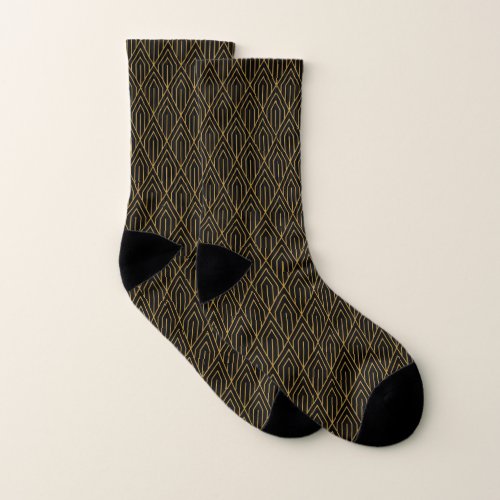 Black gold art deco vintage seamless pattern socks