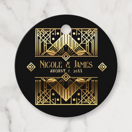 Black  Gold Art Deco Wedding  Favor Tags