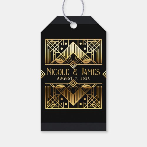 Black  Gold Art Deco Wedding  Gift Tags