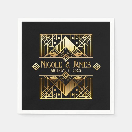 Black  Gold Art Deco Wedding  Napkins