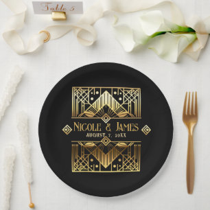 Black & Gold Art Deco Wedding  Paper Plates