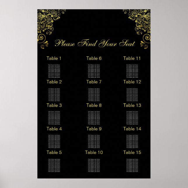 Black Gold Art Deco Wedding Seating Chart (Front)