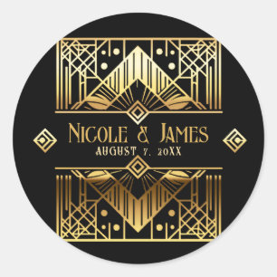 Black & Gold Art Deco Wedding Thank You Classic Round Sticker