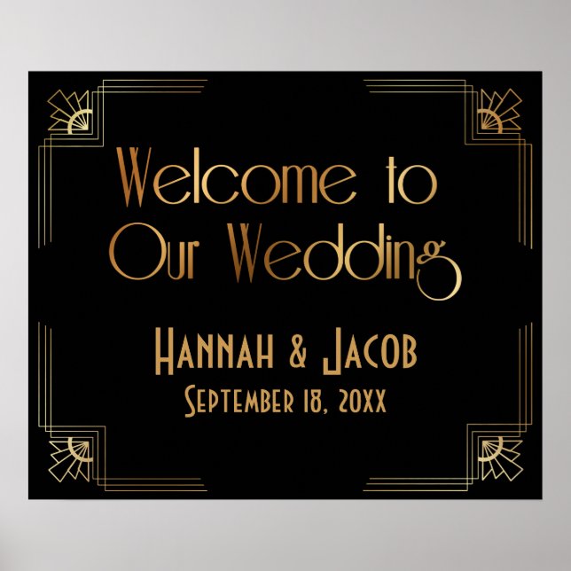 Black Gold Art Deco Welcome to Our Wedding Sign (Front)