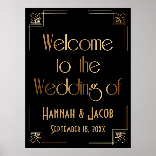 Black Gold Art Deco Welcome to the Wedding of Sign (Front)