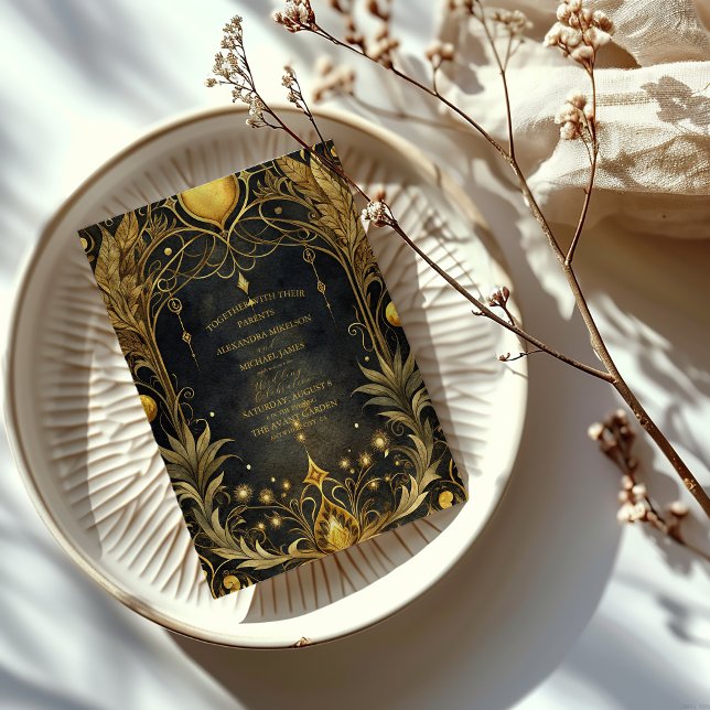 Black Gold Art Nouveau Wedding Invitation (Creator Uploaded)