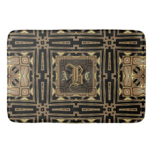 Black Gold ArtDeco Geometric Pattern Monogram Mat