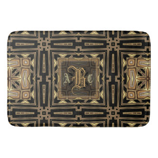 Black Gold ArtDeco Geometric Pattern Monogram Mat
