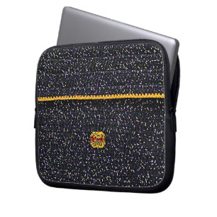Black Gold Artisan Crochet Print Electronics Bag