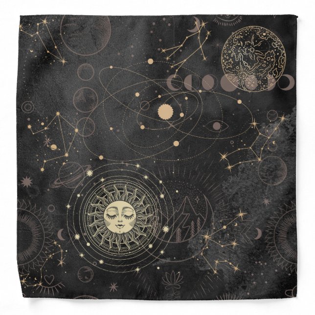 Black Gold Astrological Pattern Bandana (Front)