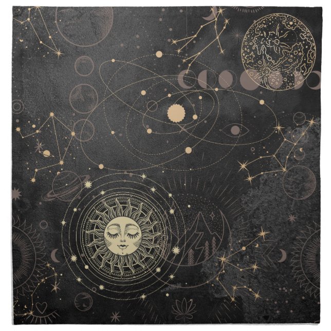 Black Gold Astrological Pattern Cloth Napkin (Front)