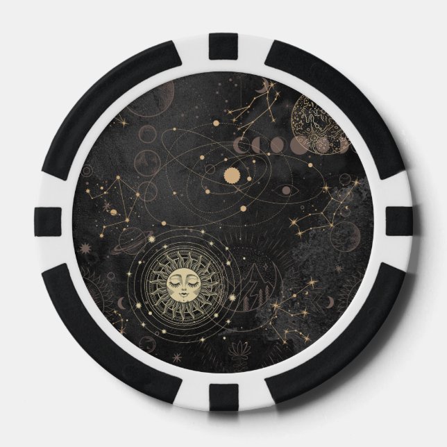 Black Gold Astrological Pattern Poker Chips (Front)