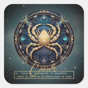 Black Gold Astrology Crab Symbol Star Sign Cancer Square Sticker