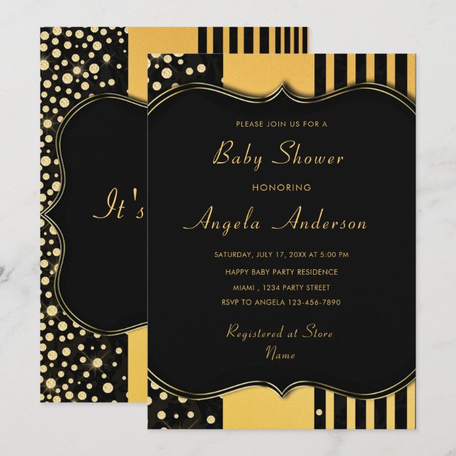 Black Gold Baby Boy Shower Invitation Template (Front/Back)