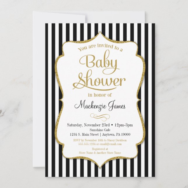 Black Gold Baby Shower Invitation Gender Neutral (Front)