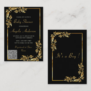 Black Gold Baby Shower Invitation Template QR Code