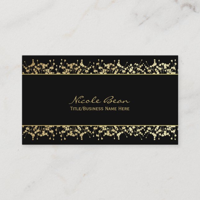Black & Gold Babys Breath Floral Business Card (Front)