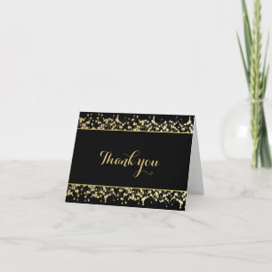 Black & Gold Babys Breath Wedding Thank You Card